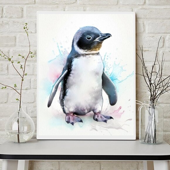 Baby Penguin Watercolor Oil Painting Art Print - Picture 3 of 6